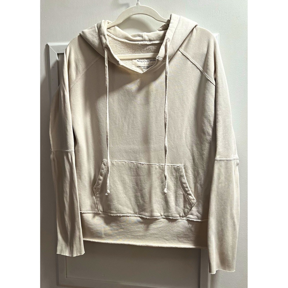 Nili Lotan Women’s S White Cotton Pullover Hoodie Pockets Made in USA 44x24